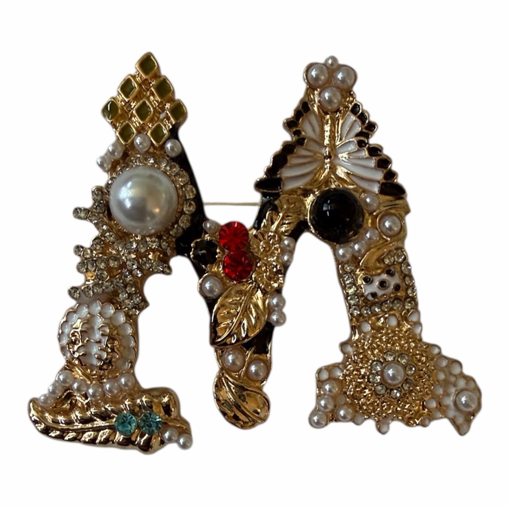 Elegant Gold Initial M Brooch